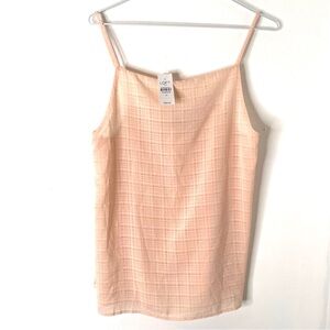 LOFT Sheer Peach Plaid Square Neck Sleeveless Blouse Lined NWT